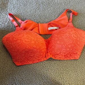 Torrid Curve Push Up Bra 46DDD Orange Floral Sexy Lace